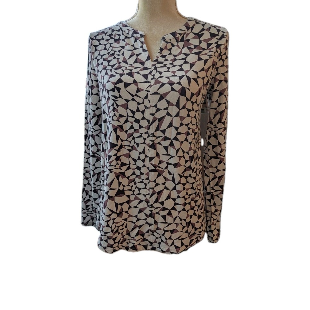 NWT Liz‎ Claiborne Women Top Size S Pullover Geometric White Blk Mauve Orig $40